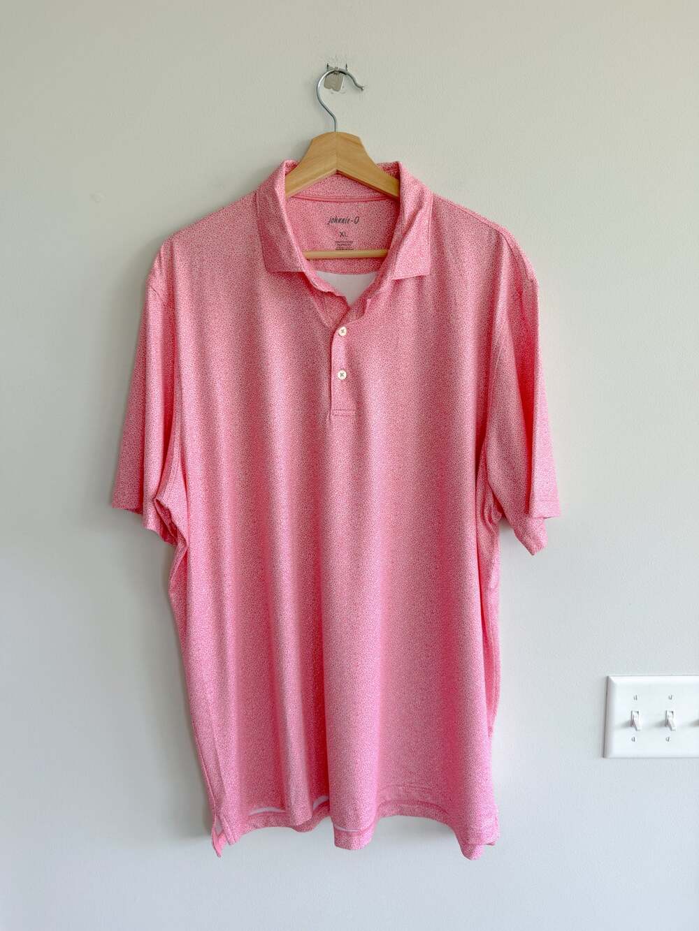 Johnnie-O Micro Pattern Collared Short Sleeve Polo Shirt Pink XL